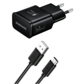   Hálózati töltőfej Samsung EP-TA200EBE Usb kimenet 2A + Type-c adatkábel csomagolás nélkül gyári fekete