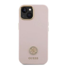 Apple Iphone 15 Guess Strass Metal Logo pink szilikon tok