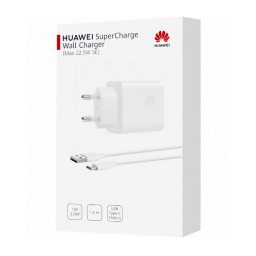 Hálózati töltőfej Huawei HW-100225E00 Supercharge Usb kimenet 2.25A + Type-c adatkábel bliszteres gyári fehér