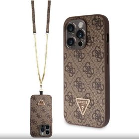   Apple Iphone 15 Pro Guess Strass Triangle Crossbody szilikon tok barna