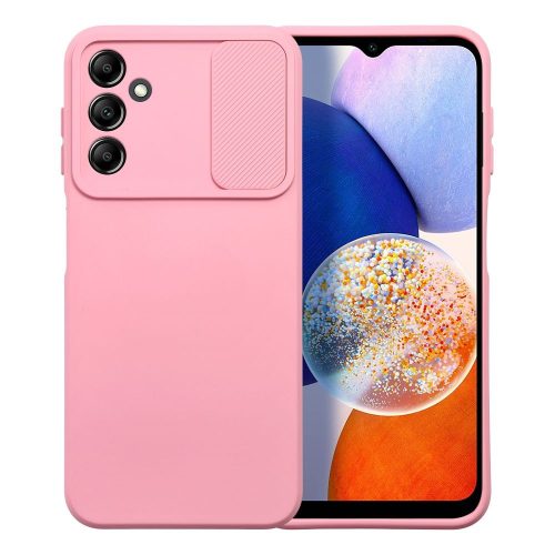 Samsung Galaxy A14 ütésálló szilikon tok eltolható kamera védővel halvány rózsaszín