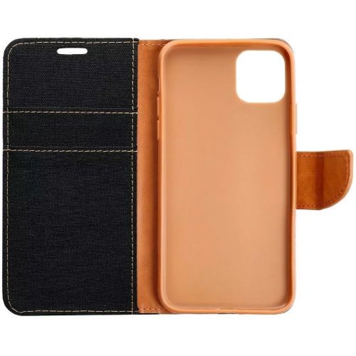 Apple Iphone 11 Pro oldalra nyíló könyv tok Canvas fekete