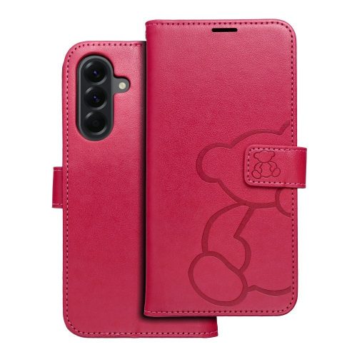 Samsung Galaxy A56 5G oldalra nyíló könyv tok Teddy Bear magenta