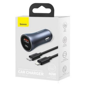   Autós töltő Baseus TZCCJD-0G Usb A Type-c kimenettel PD 40W 3A Lightning töltőkábellel