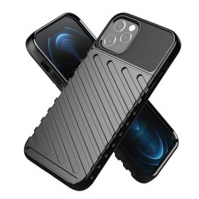   Samsung Galaxy A12 erősített ütésálló szilikon tok csíkos minta fekete