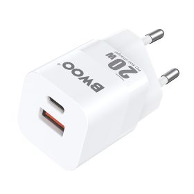   Hálózati töltőfej BWOO PD 20W gyors töltő adapter USB-A Type-c aljzattal fehér