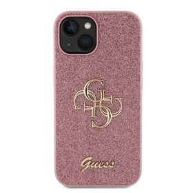 Apple Iphone 15 Guess Glitter Metal Logo Pink szilikon tok