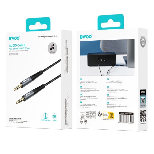 Audio kábel 3,5 jack - > 3,5 jack szövet borítás fekete 100cm
