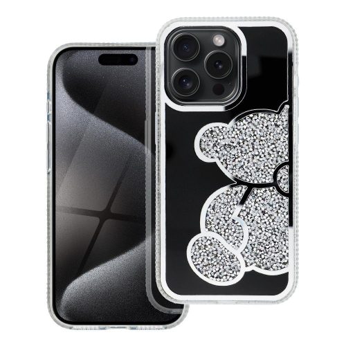 Apple Iphone 16 tok csillogó maci mintával ezüst