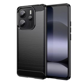   Xiaomi Redmi Note 14 5G erősített szilikon tok szálcsiszolt karbon minta fekete