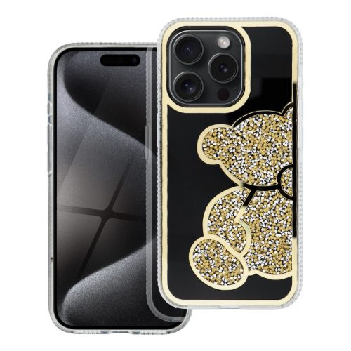 Apple Iphone 16 tok csillogó maci mintával arany