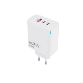   Hálózati töltőfej Maxlife PD 65W gyors töltő adapter USB-A Type-c aljzattal fehér
