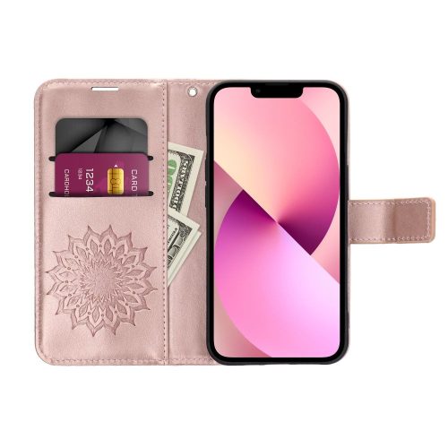 Samsung Galaxy A56 5G oldalra nyíló könyv tok Mandala minta rozé arany