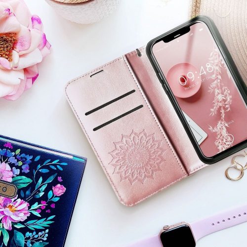 Samsung Galaxy A56 5G oldalra nyíló könyv tok Mandala minta rozé arany