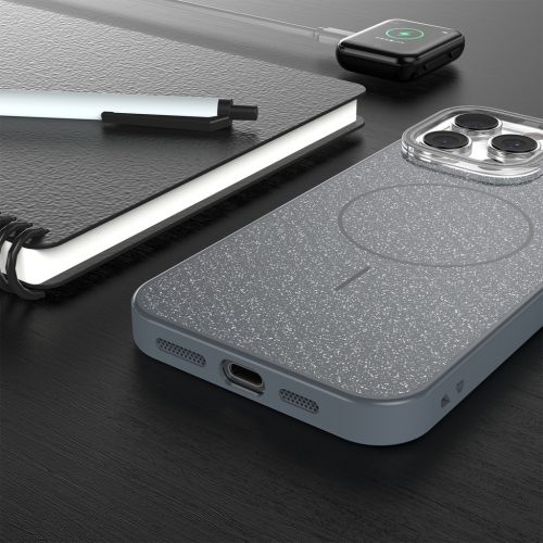 Apple Iphone 17 Magsafe kameravédős szilikon tok fekete csillogós