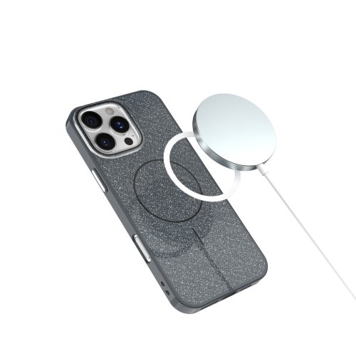 Apple Iphone 17 Magsafe kameravédős szilikon tok fekete csillogós