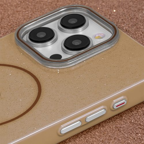 Apple Iphone 17 Magsafe kameravédős szilikon tok barna csillogós