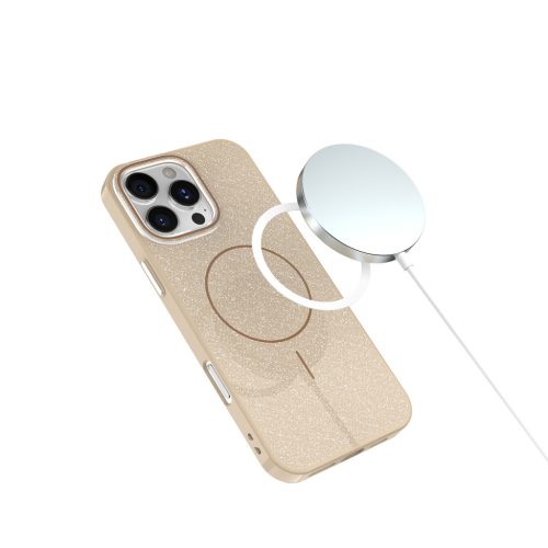 Apple Iphone 17 Magsafe kameravédős szilikon tok barna csillogós