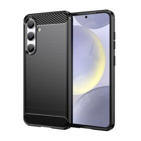   Samsung Galaxy A57 5G erősített szilikon tok szálcsiszolt karbon minta fekete