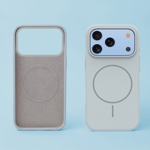 Apple Iphone 17 Pro / 18 Pro Magsafe kameravédős szilikon tok ezüst