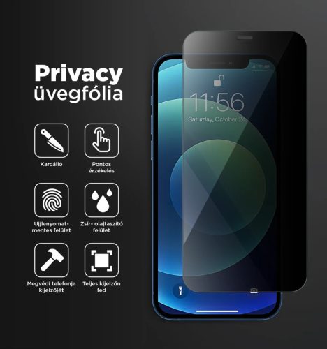 Apple Iphone 15 / 16 5D betekintésgátló privacy üvegfólia