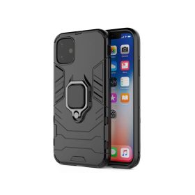   Xiaomi Redmi 9 erősített ütésálló szilikon tok fém gyűrűvel fekete