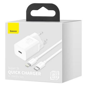   Hálózati töltőfej Baseus Super Si TZCCSUP-B02 Type-c kimenet PD 20W 3A + Lightning töltőkábel bliszteres fehér