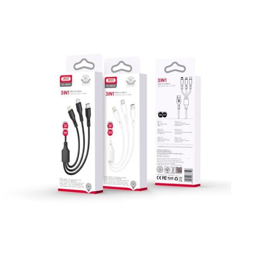 Töltő és adatkábel XO NB230 3in1 100cm 2,4a Fekete