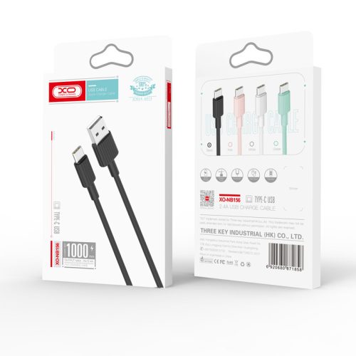 Töltő és adatkábel XO NB156 Usb A Type-c 100cm 2,1a Fekete