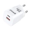 Hálózati töltőfej BWOO CDA156 PD 20W gyors töltő adapter USB-A Type-c aljzattal fehér