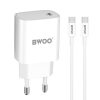Hálózati töltőfej BWOO CDA159 PD 20W gyors töltő adapter Type-c kábellel fehér