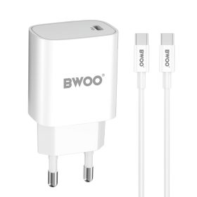   Hálózati töltőfej BWOO CDA159 PD 20W gyors töltő adapter Type-c kábellel fehér