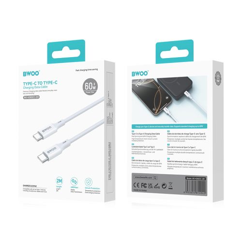 Töltő és adatkábel BWOO Type-c Type-c 200cm 60W PD fehér