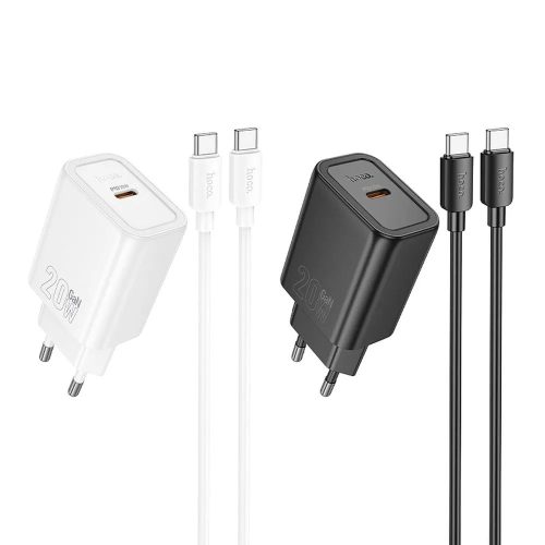Hálózati töltőfej Hoco N60 PD 20W gyors töltő adapter Type-c kábellel fehér