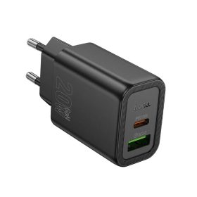   Hálózati töltőfej Hoco N61 PD 20W gyors töltő adapter USB-A Type-c aljzattal fekete