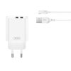 Hálózati töltőfej XO CE34 2x USB-A 12W 2,4A adapter Type-C kábellel fehér