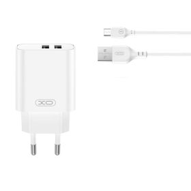   Hálózati töltőfej XO CE34 2x USB-A 12W 2,4A adapter Type-C kábellel fehér