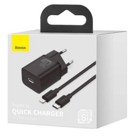   Hálózati töltőfej Baseus Super Si TZCCSUP-B01 Type-c kimenet PD 20W 3A + Lightning töltőkábel bliszteres fekete