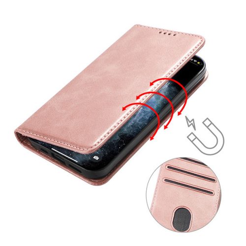 Samsung Galaxy A20e oldalra nyíló könyv tok sok zsebbel rozé arany