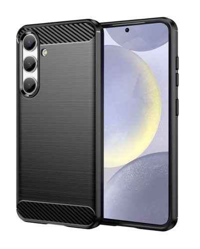 Samsung Galaxy A15 erősített szilikon tok szálcsiszolt karbon minta fekete