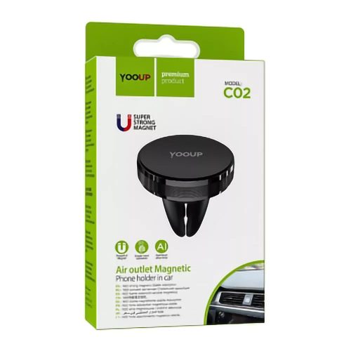 YooUp C02 autós telefon tartó szellőzőrácsra rögzíthető mágneses fekete