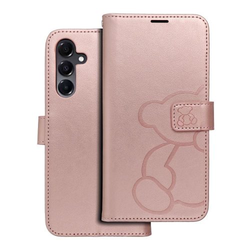 Samsung Galaxy A16 oldalra nyíló könyv tok Teddy Bear rozé arany