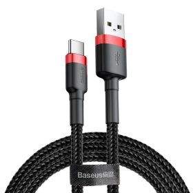   Töltő és adatkábel Baseus CATKLF-B91 Usb A Type-c 100cm 3A szövet erősített fekete-piros